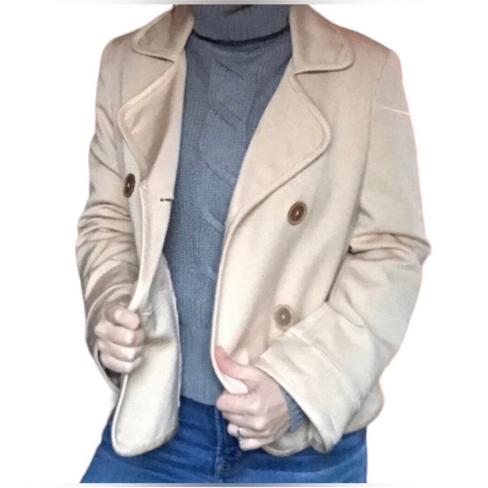 Talbots Beige Tan Camel Color Silk Grosgrain Peacoat Blazer